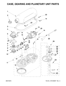 Case, Gearing And Planetary Unit Parts Diagram and Parts List for KL26M1XOB5  KitchenAid Mixer