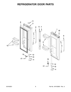 Refrigerator Door Parts Diagram and Parts List for WRFA32SMHZ04  Whirlpool Refrigerator