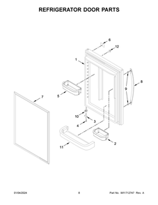 Refrigerator Door Parts Diagram and Parts List for WRB329DMBB05  Whirlpool Refrigerator