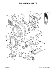 Bulkhead Parts Diagram and Parts List for MED8630HW2  Whirlpool Dryer