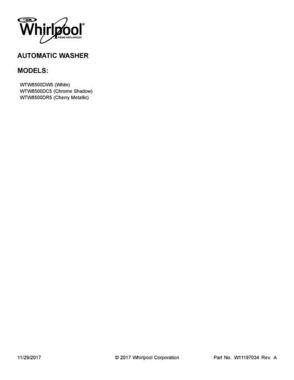 01 - Cover Sheet Diagram and Parts List for WTW8500DC5  Whirlpool Washer