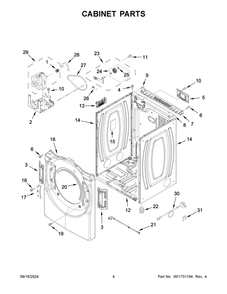 03 - Cabinet Parts Diagram and Parts List for YWED4720RW0  Whirlpool Dryer