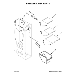 Freezer Liner Parts Diagram and Parts List for WRS321SDHW08  Whirlpool Refrigerator