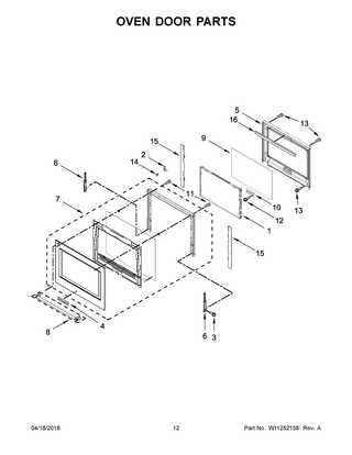 Oven Door Parts Diagram and Parts List for KOCE507EBL07  Whirlpool Microwave Oven Combo