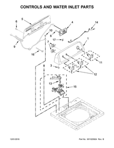 Controls And Water Inlet Parts Diagram and Parts List for 4KWTW4605FW0  Whirlpool Washer
