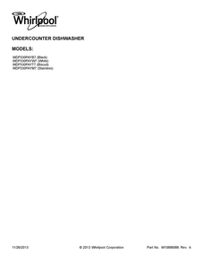 Cover Sheet Diagram and Parts List for WDF530PAYT7  Whirlpool Dishwasher
