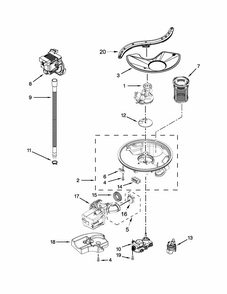 Pump And Motor Parts Diagram and Parts List for 66513252K115  Kenmore Dishwasher