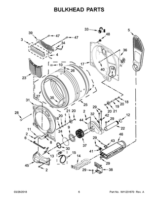 Bulkhead Parts Diagram and Parts List for YWED90HEFC2  Whirlpool Dryer