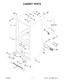 Cabinet Parts Diagram and Parts List for WRB322DMBW03  Whirlpool Refrigerator