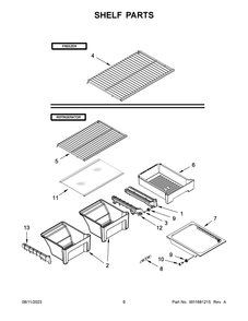 Shelf Parts Diagram and Parts List for WRT108FFDW04  Whirlpool Refrigerator