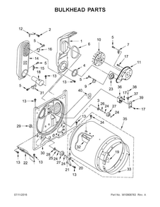 Bulkhead Parts Diagram and Parts List for 7MWGD2150EN1  Whirlpool Dryer