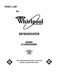 Front Cover Diagram and Parts List for S22QFWH00  Whirlpool Refrigerator