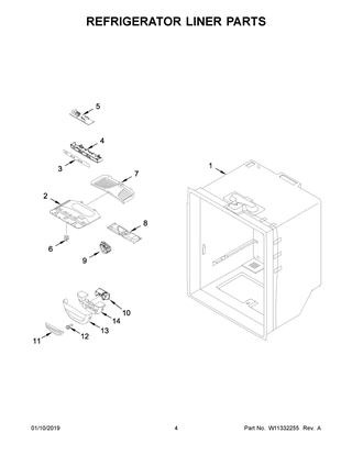 Refrigerator Liner Parts Diagram and Parts List for WRB329DMBW01  Whirlpool Refrigerator
