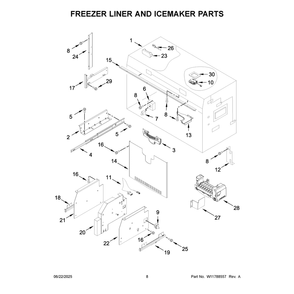 Freezer Liner And Icemaker Parts Diagram and Parts List for KBBL306ESS06  KitchenAid Refrigerator