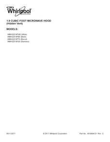 Cover Sheet Diagram and Parts List for WMH32519FB0  Whirlpool Microwave
