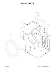 Door Parts Diagram and Parts List for WED7990FW0  Whirlpool Dryer