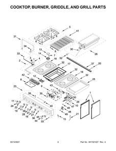 Cooktop, Burner, Griddle, And Grill Parts Diagram and Parts List for JDRP748HL01  Whirlpool Range