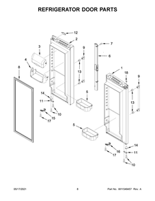 Refrigerator Door Parts Diagram and Parts List for MFF2558FEZ08  Whirlpool Refrigerator