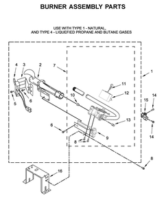 Burner Assembly Diagram and Parts List for WGD5620HW1  Whirlpool Dryer