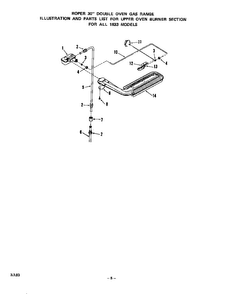 Upper Oven Burner Diagram and Parts List for 1833*0A  Roper Wall Oven