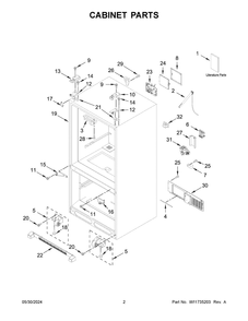 Cabinet Parts Diagram and Parts List for KRFC300EWH12  KitchenAid Refrigerator