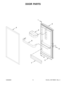 Door Parts Diagram and Parts List for GAFZ30FDGB06  Whirlpool Freezer