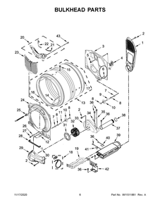 Bulkhead Parts Diagram and Parts List for WED8620HC2  Whirlpool Dryer