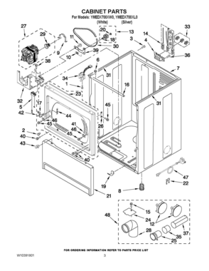 02 - CABINET PARTS Diagram and Parts List for YMEDX700XW0  Whirlpool Dryer