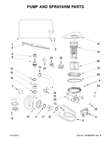 Pump And Sprayarm Parts Diagram and Parts List for UDT555SAFP0  Whirlpool Dishwasher