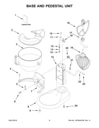 Base And Pedestal Unit Diagram and Parts List for KSM7586PMZ1  Whirlpool Mixer