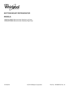 Cover Sheet Diagram and Parts List for WRB329LFBM00  Whirlpool Refrigerator