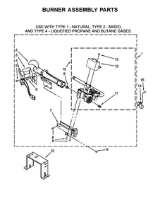 Burner Assembly Parts Diagram and Parts List for WGD7540FW0  Whirlpool Dryer