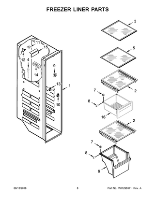 Freezer Liner Parts Diagram and Parts List for WRSA88FIHN00  Whirlpool Refrigerator