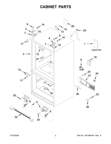 Cabinet Parts Diagram and Parts List for WRF535SMHZ05  Whirlpool Refrigerator