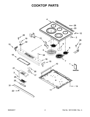 02 - COOKTOP PARTS Diagram and Parts List for JES1450CFS0  Whirlpool Range