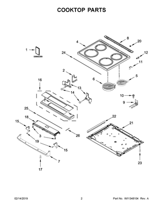 Cooktop Parts Diagram and Parts List for YWEE510S0FW2  Whirlpool Range