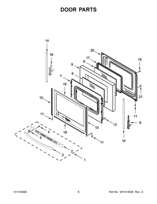 Door Parts Diagram and Parts List for YWFE515S0JB0  Whirlpool Range