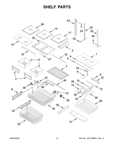 Shelf Parts Diagram and Parts List for KRFC300ESS12  KitchenAid Refrigerator