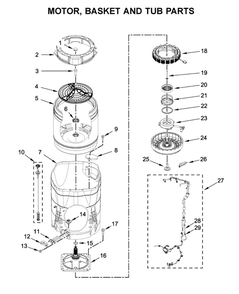 Motor, Basket And Tub Parts Diagram and Parts List for 11031633612  Kenmore Washer