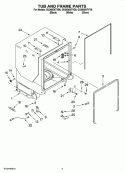 TUB AND FRAME PARTS Diagram and Parts List for GU3600XTVQ0  Whirlpool Dishwasher
