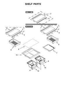 Shelf Parts Diagram and Parts List for WRT518SZFG00  Whirlpool Refrigerator