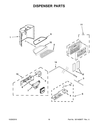 Dispenser Parts Diagram and Parts List for KRSF705HBS00  Whirlpool Refrigerator