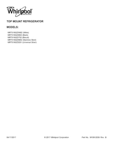 Cover Sheet Diagram and Parts List for WRT519SZDB02  Whirlpool Refrigerator