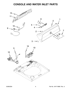 Console And Water Inlet Parts Diagram and Parts List for 8TWTW5010PW0  Whirlpool Washer
