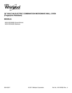 01 - COVER SHEET Diagram and Parts List for WOCA7EC0HN00  Whirlpool Microwave Oven Combo