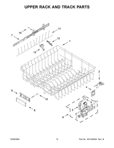 Upper Rack And Track Parts Diagram and Parts List for KDTM804KPS0  Whirlpool Dishwasher
