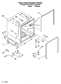 TUB AND FRAME PARTS Diagram and Parts List for KUDC03ITBS1  KitchenAid Dishwasher