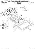 COOKTOP, BURNER AND GRATE PARTS Diagram and Parts List for GLS3665RS0  Whirlpool Cooktop