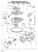 PUMP AND MOTOR PARTS Diagram and Parts List for GU1200XTLB2  Whirlpool Dishwasher