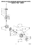 BRAKE, CLUTCH, GEARCASE, MOTOR AND PUMP PARTS Diagram and Parts List for 7MLSR8534PT0  Whirlpool Washer